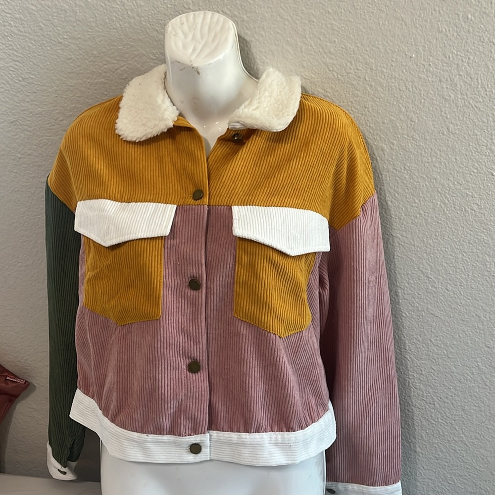 🩷5 for $25🩷 NWT Zaful Corduroy Color Block Faux Sherpa Jacket